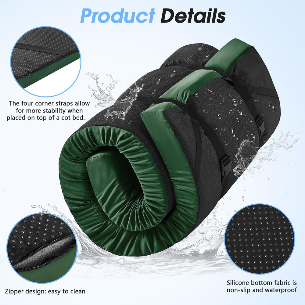 CYMULA camping mattress with removable cover shown for quick cleaning.
