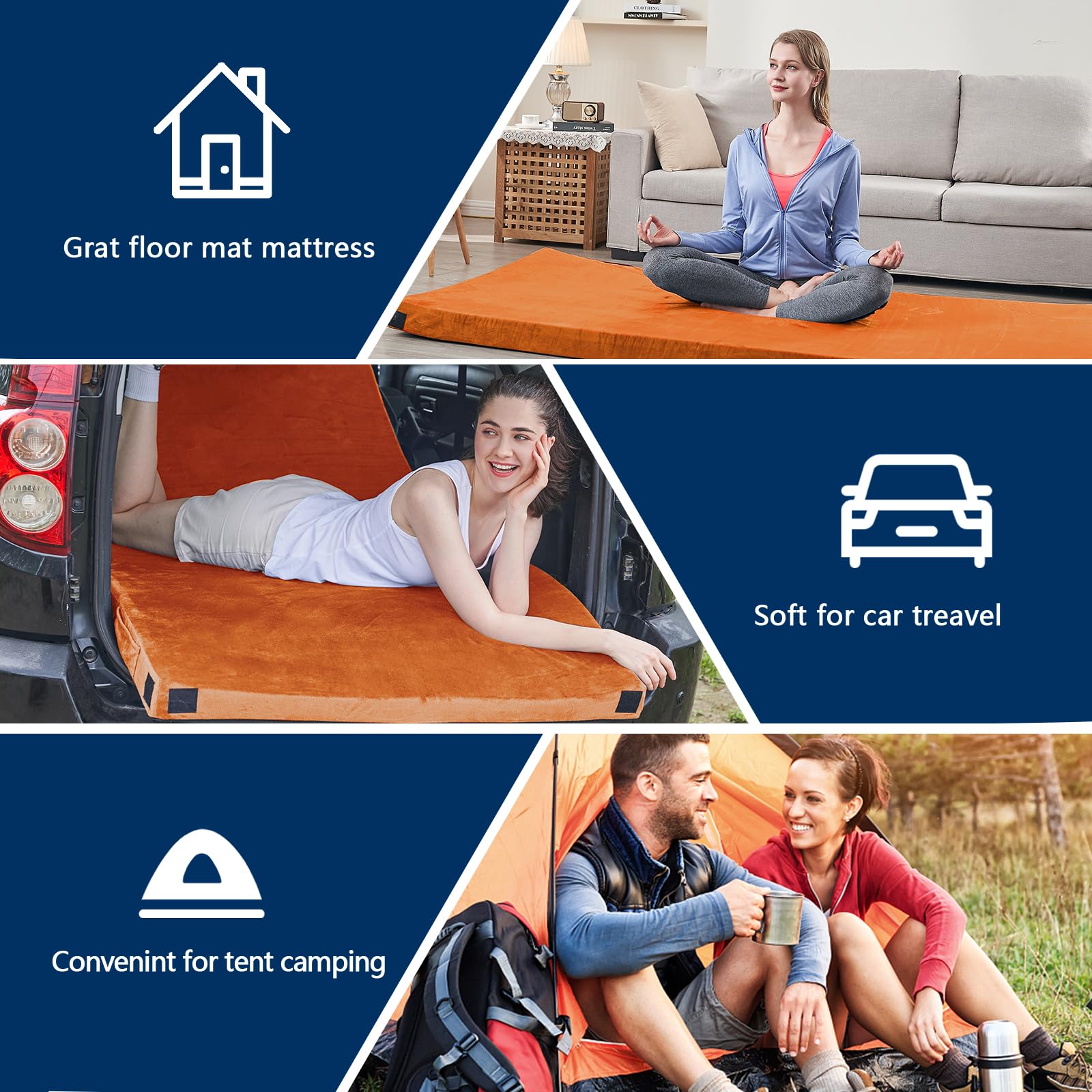 CYMULA memory foam camping mattress used as a guest bed in living room.