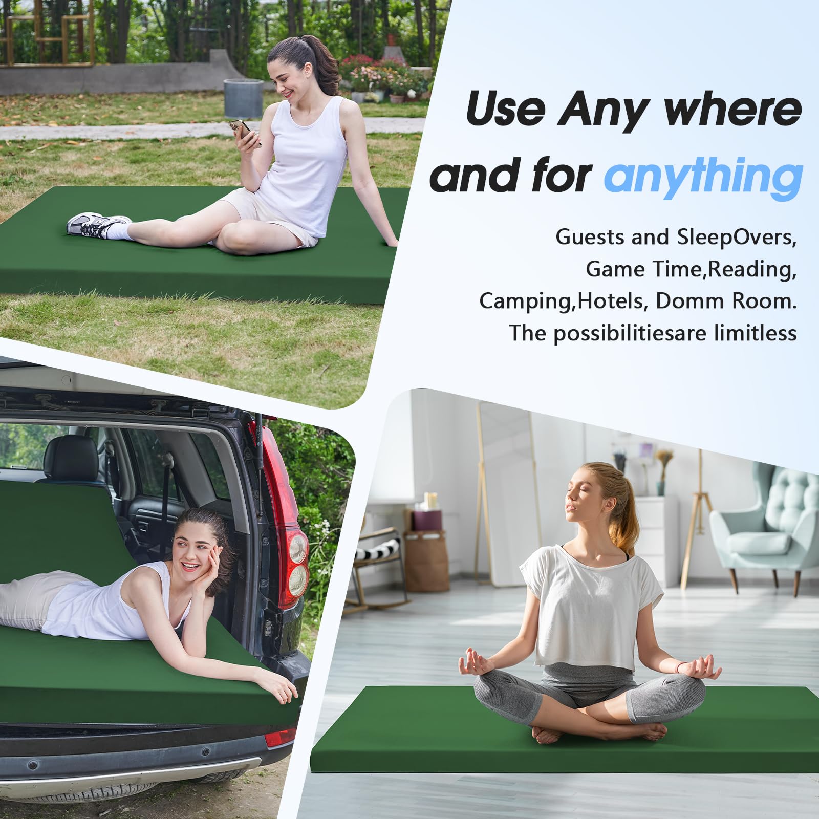 CYMULA memory foam camping mattress pad used in car for a comfortable road trip