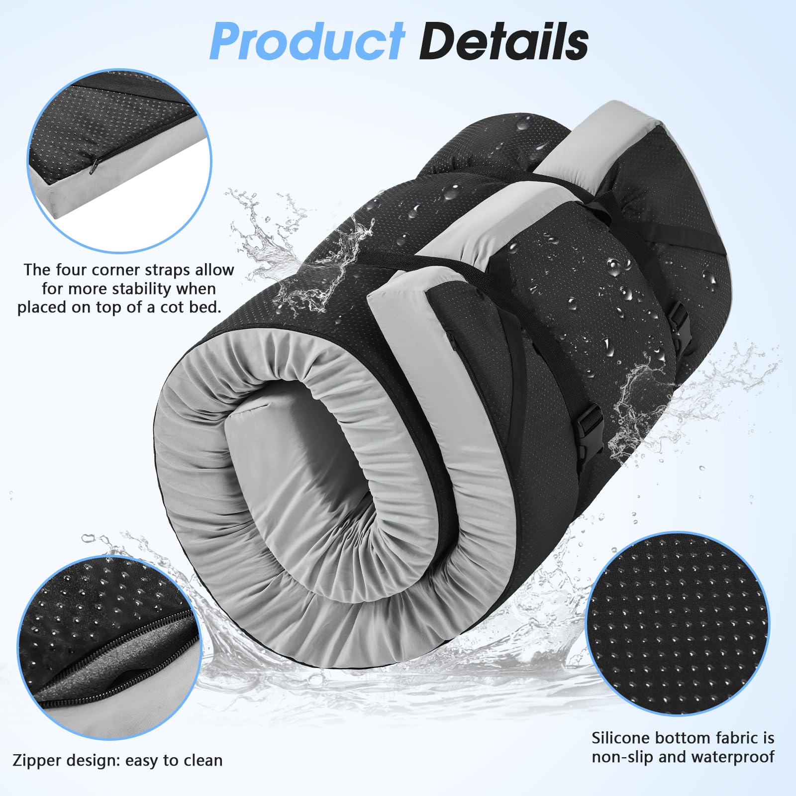 CYMULA memory foam camping mattress pad used in a tent for comfortable camping.