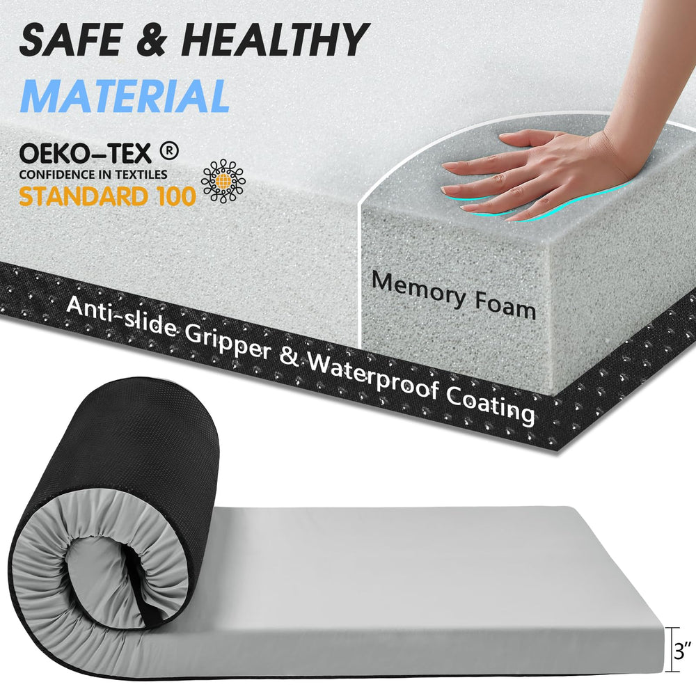 CYMULA memory foam camping mattress pad placed on cot or bed for versatile use.