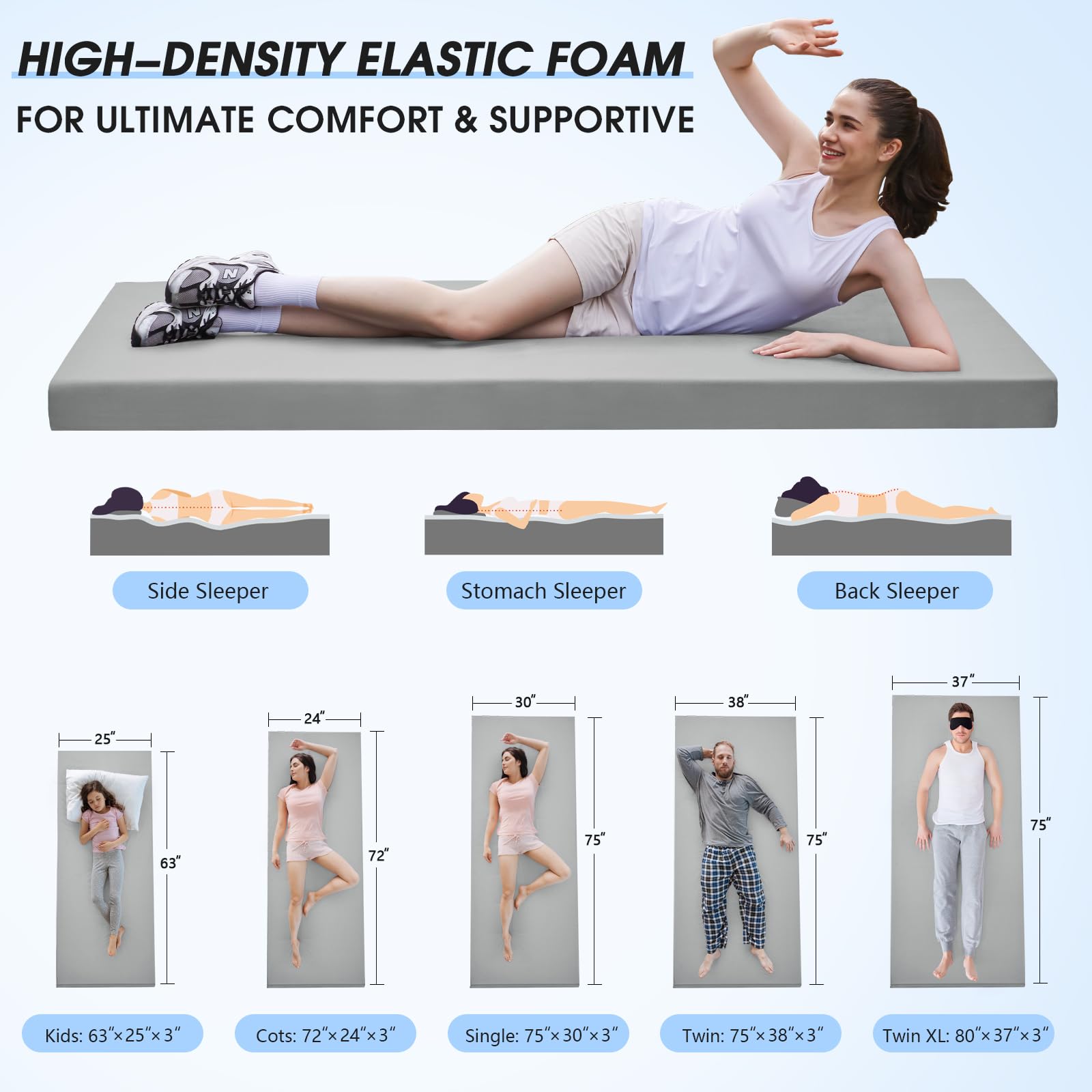 CYMULA memory foam camping mattress pad rolled up for quick packing on hikes.