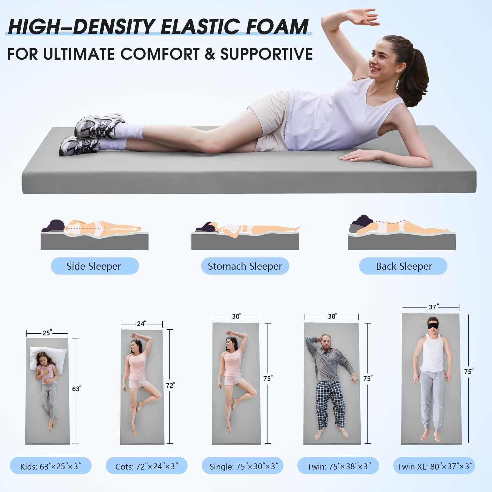 CYMULA memory foam camping mattress pad rolled for car trips and outdoor naps.