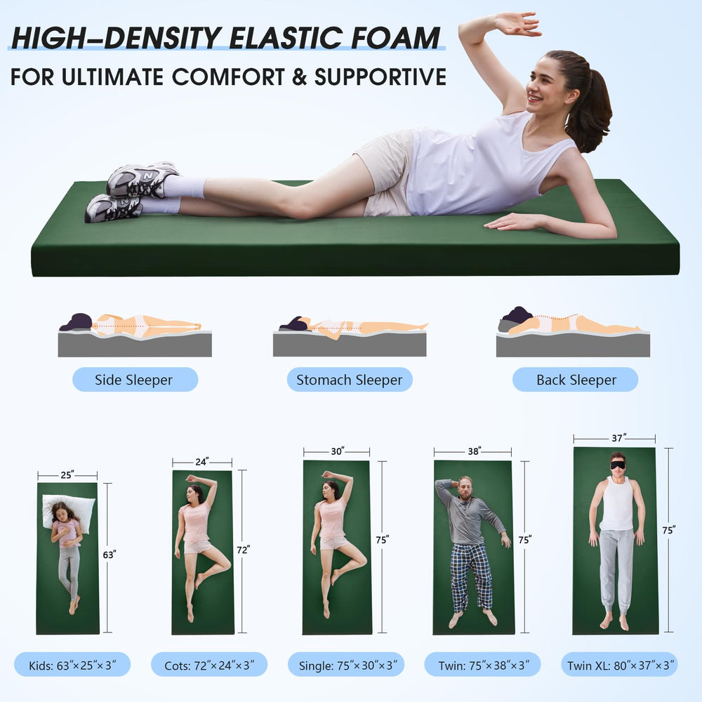 CYMULA memory foam camping mattress pad with waterproof bottom for stable setup