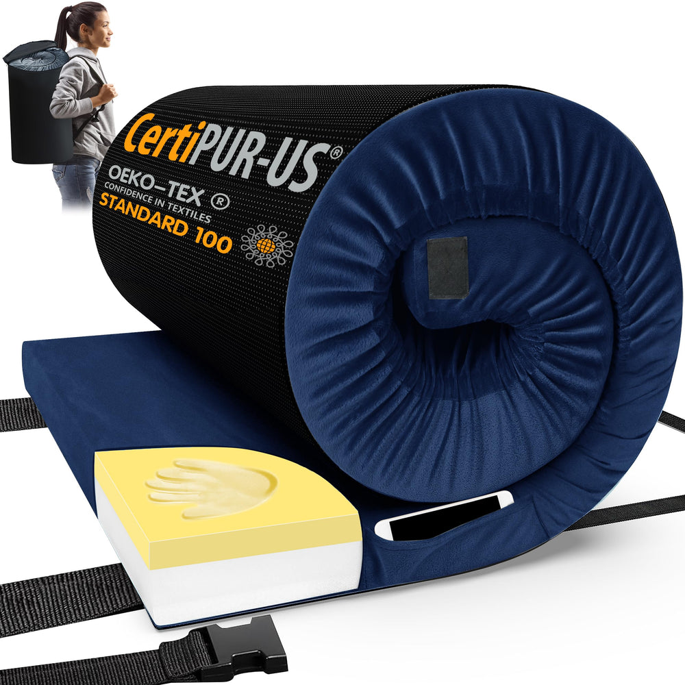 CYMULA memory-foam pad used as guest bed in living room for sleepovers