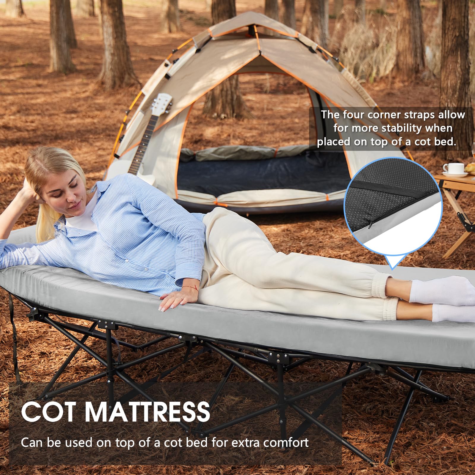 CYMULA memory foam camping mattress pad removable cover for easy washing.