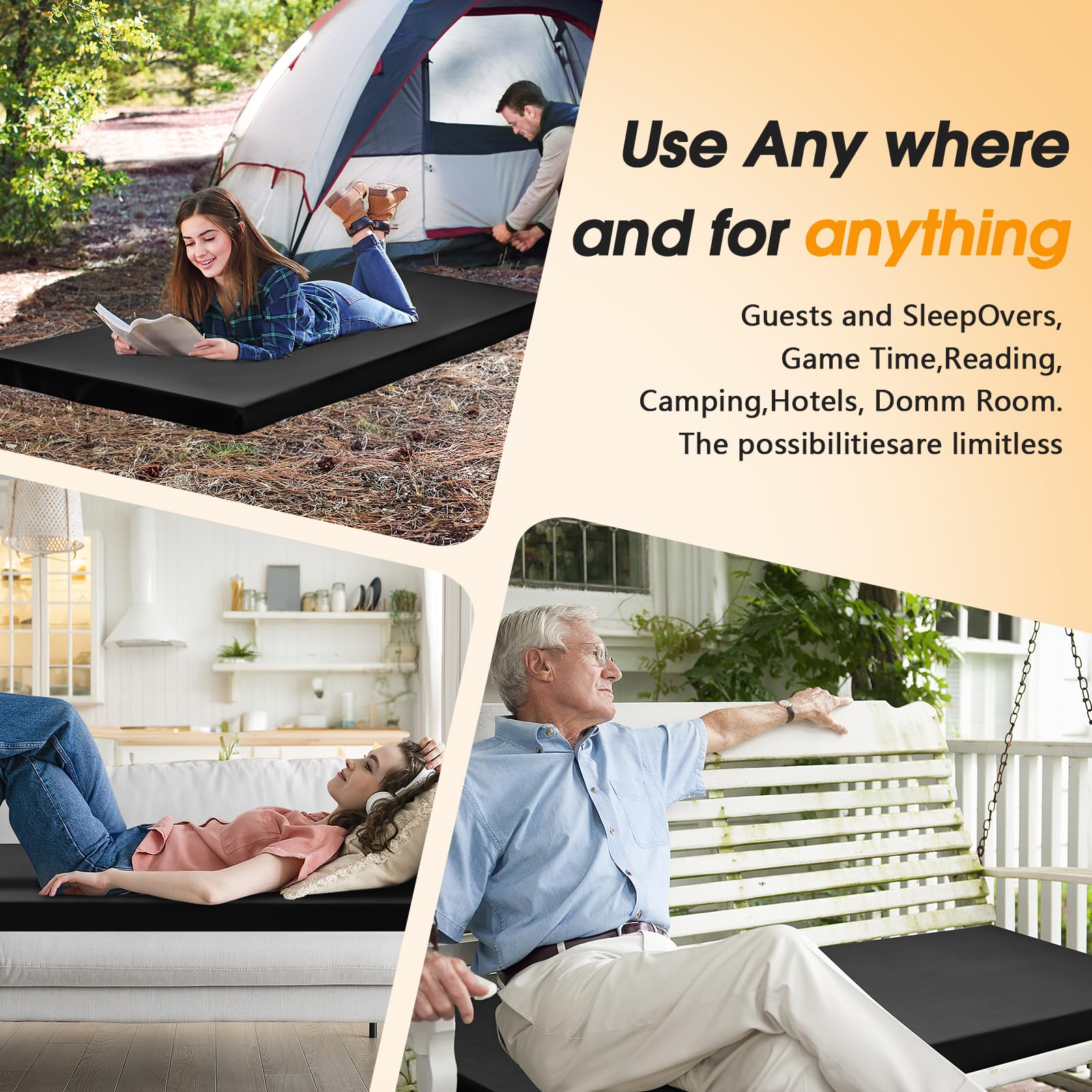 CYMULA strap system secures the pad to camping beds for steady rest.