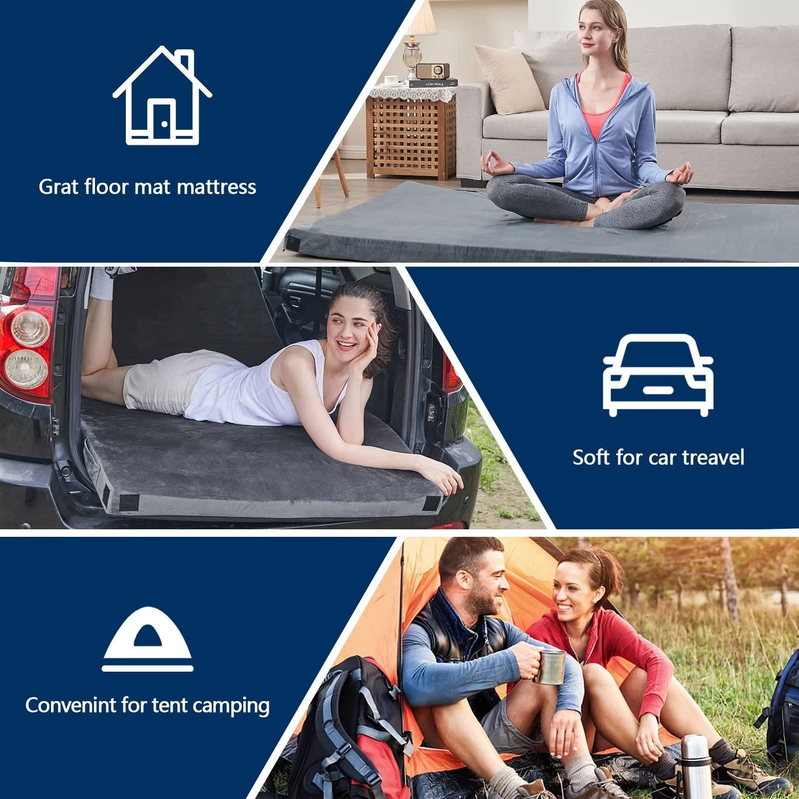 CYMULA memory foam mattress placed in a car for a comfortable road trip rest.