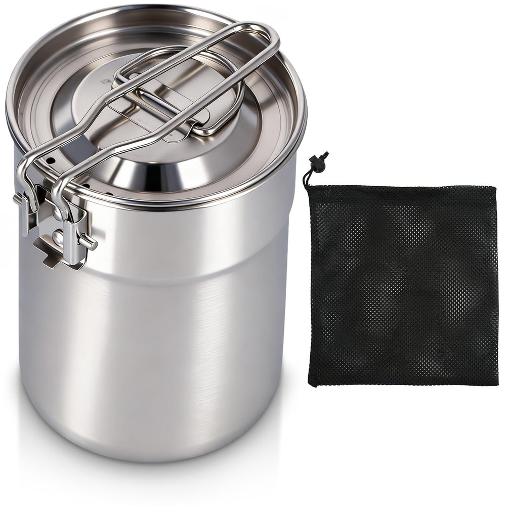 Cyrank camping coffee pot with foldable handle and 1L capacity for travel.