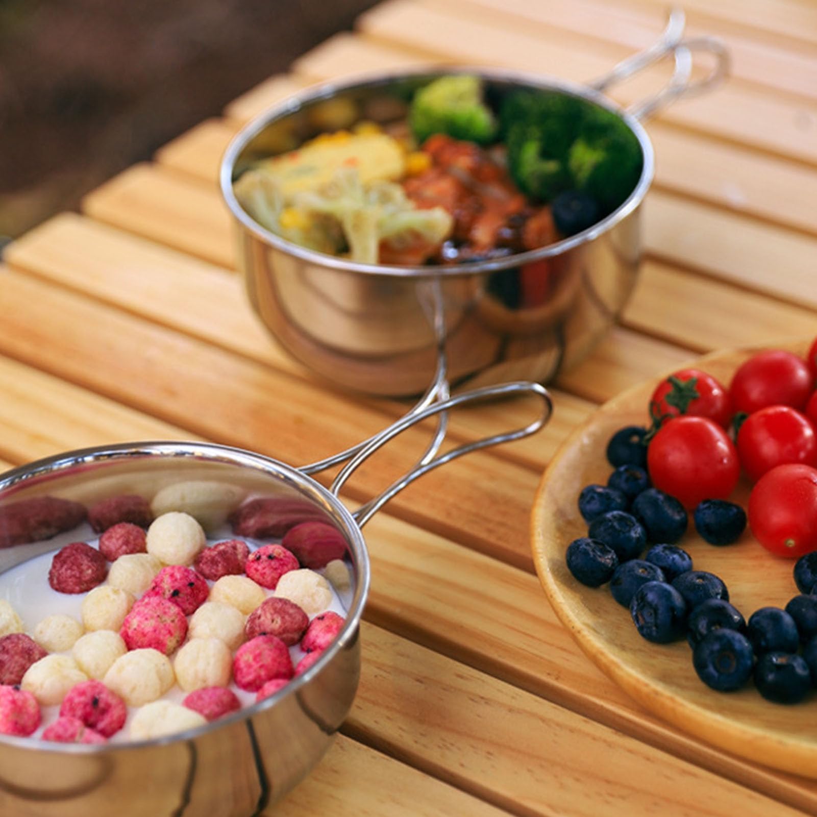 Cyrank foldable camping pot stainless steel, a durable choice for campsite cooking.