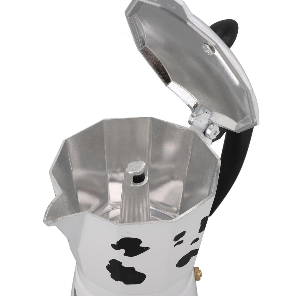 Cyrank Moka Pot with sturdy aluminum body designed for durability during use.
