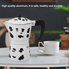 Cyrank Moka Pot's heat-resistant handle ready for home or campsite brewing.