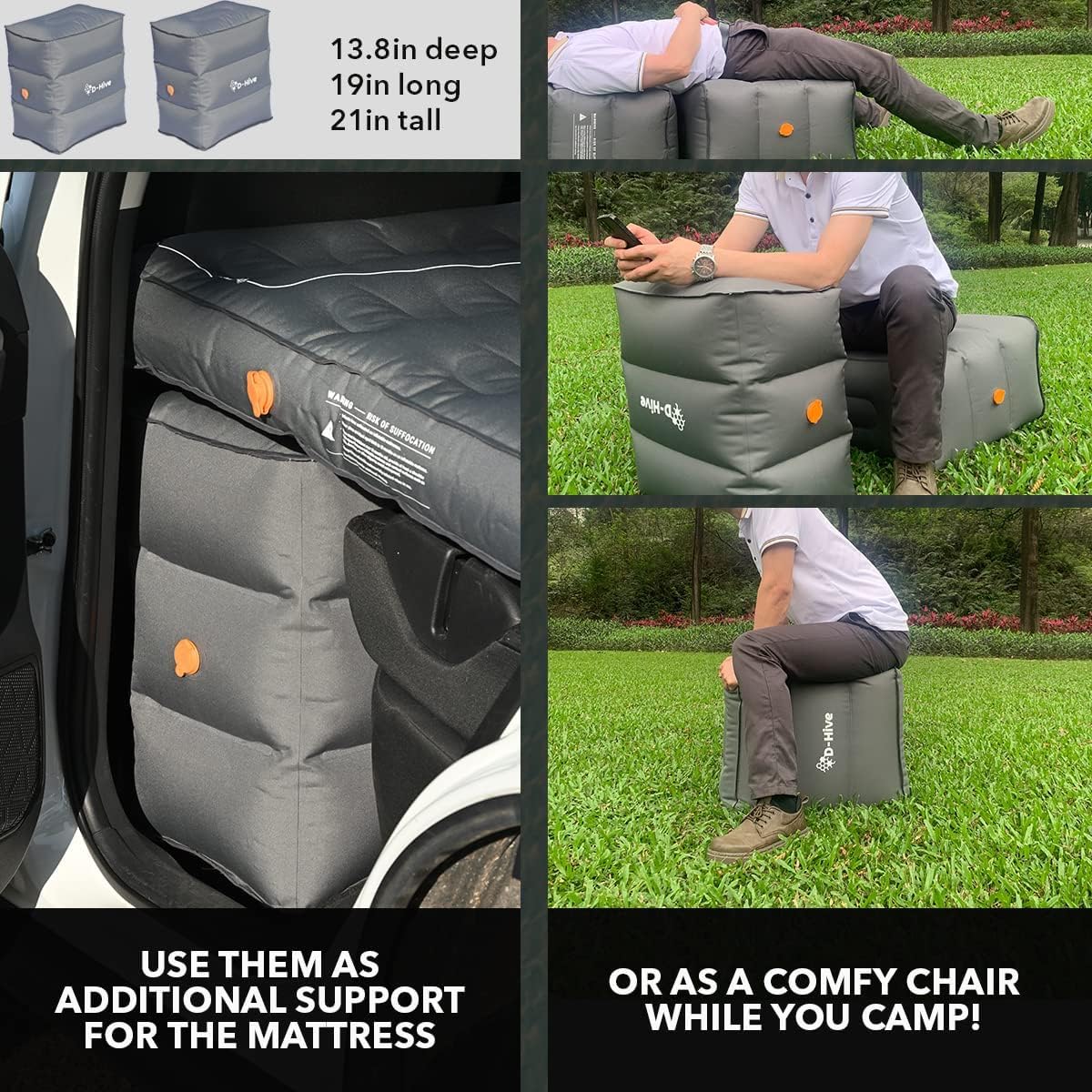 D-Hive SUV air mattress car camping setup with back-seat configuration