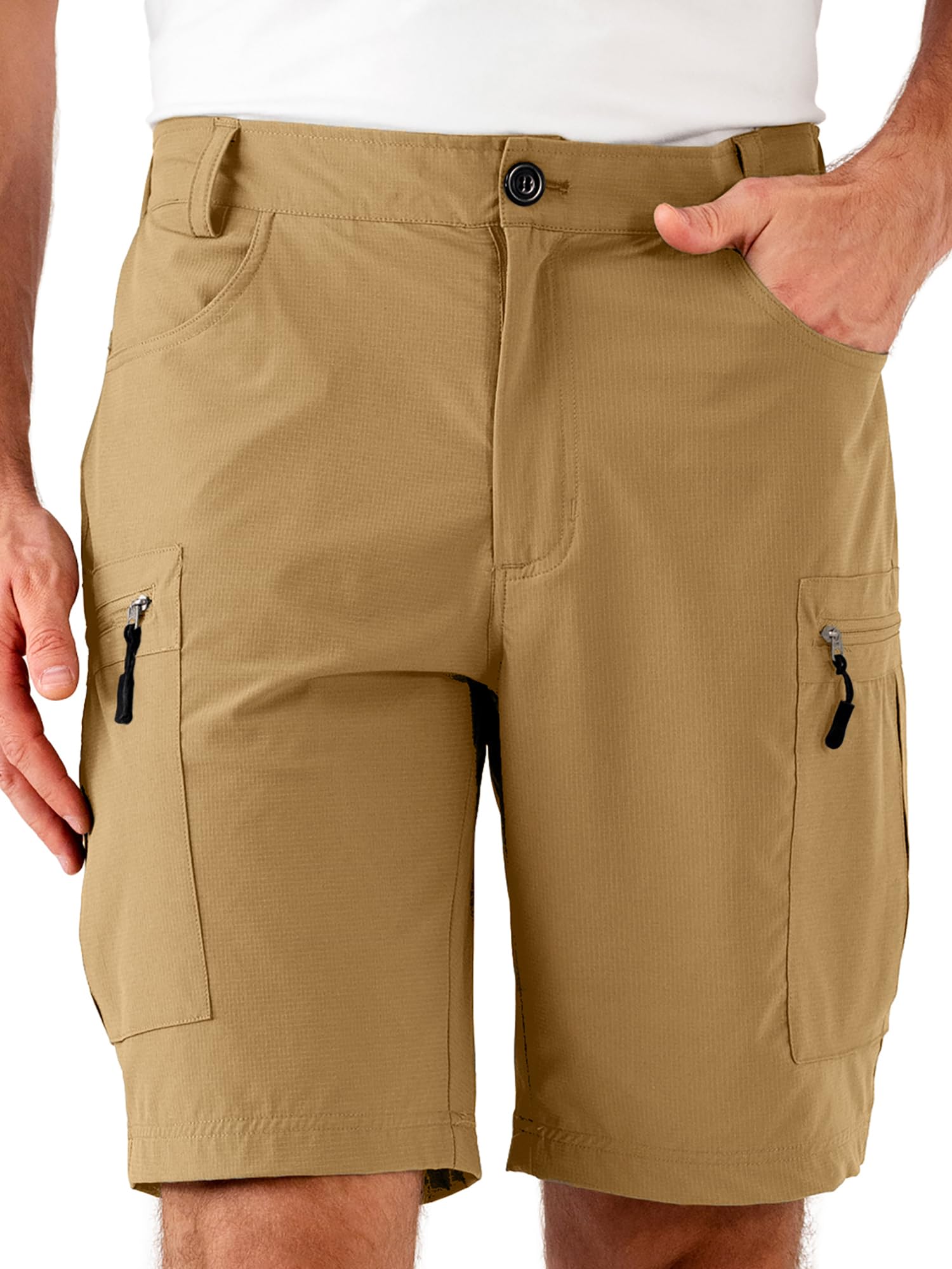 Dababell men's hiking cargo shorts pocket closeup showing secure zippered pockets for valuables