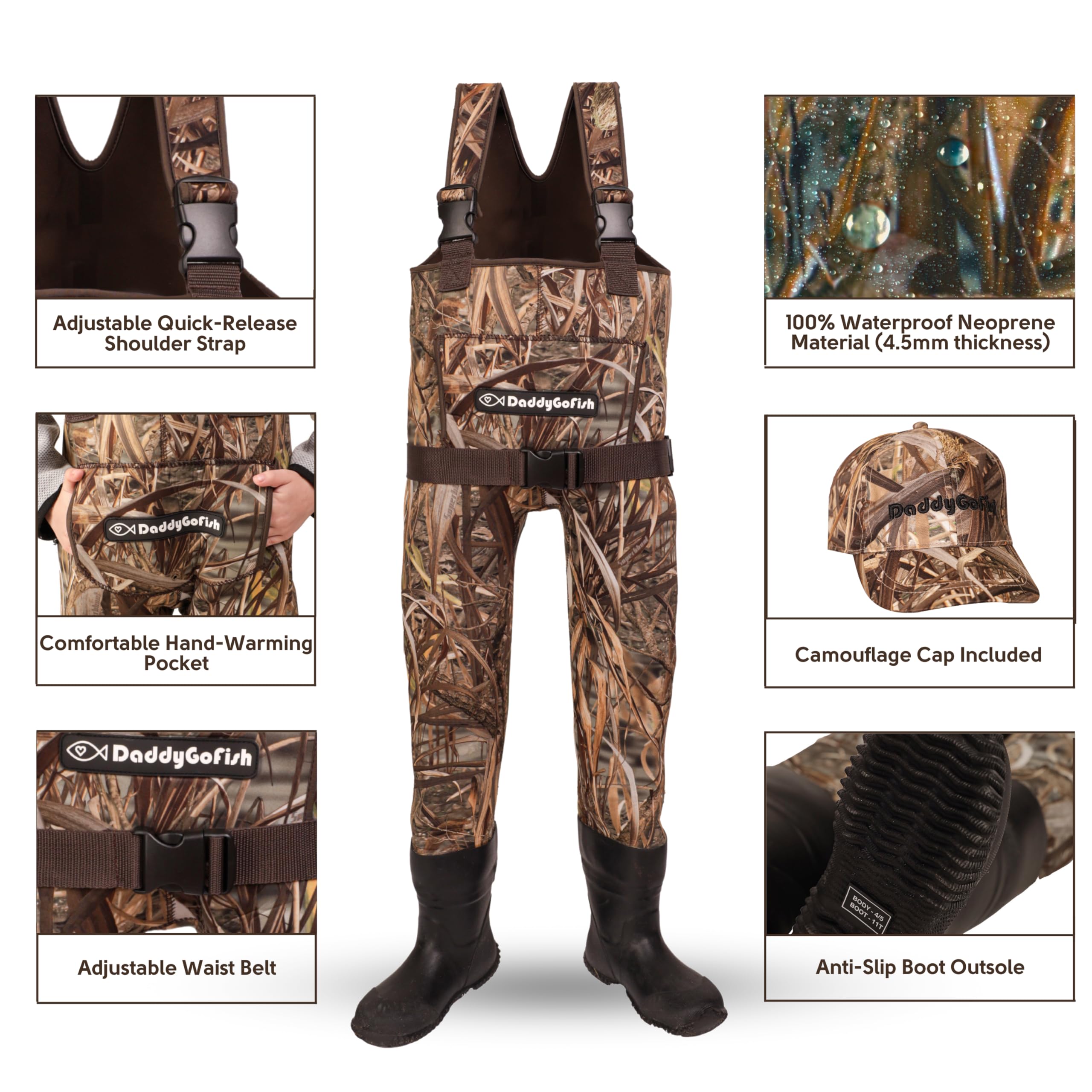 DaddyGoFish camouflage cap with adjustable strap for secure outdoor wear