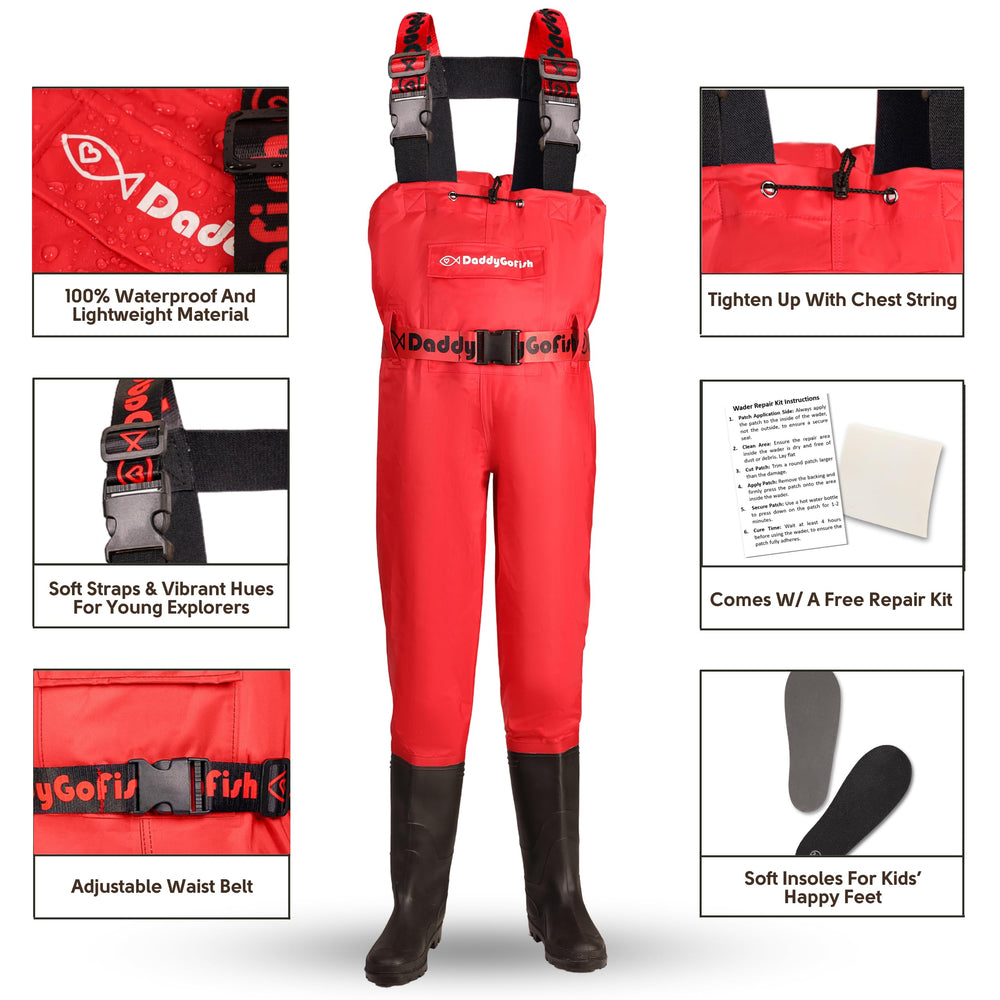 DaddyGoFish all-in-one waders offer convenient built-in boots and pocket for easy on-the-go adventures