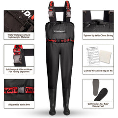 DaddyGoFish all-in-one waders with boots and chest pocket for outdoor adventures