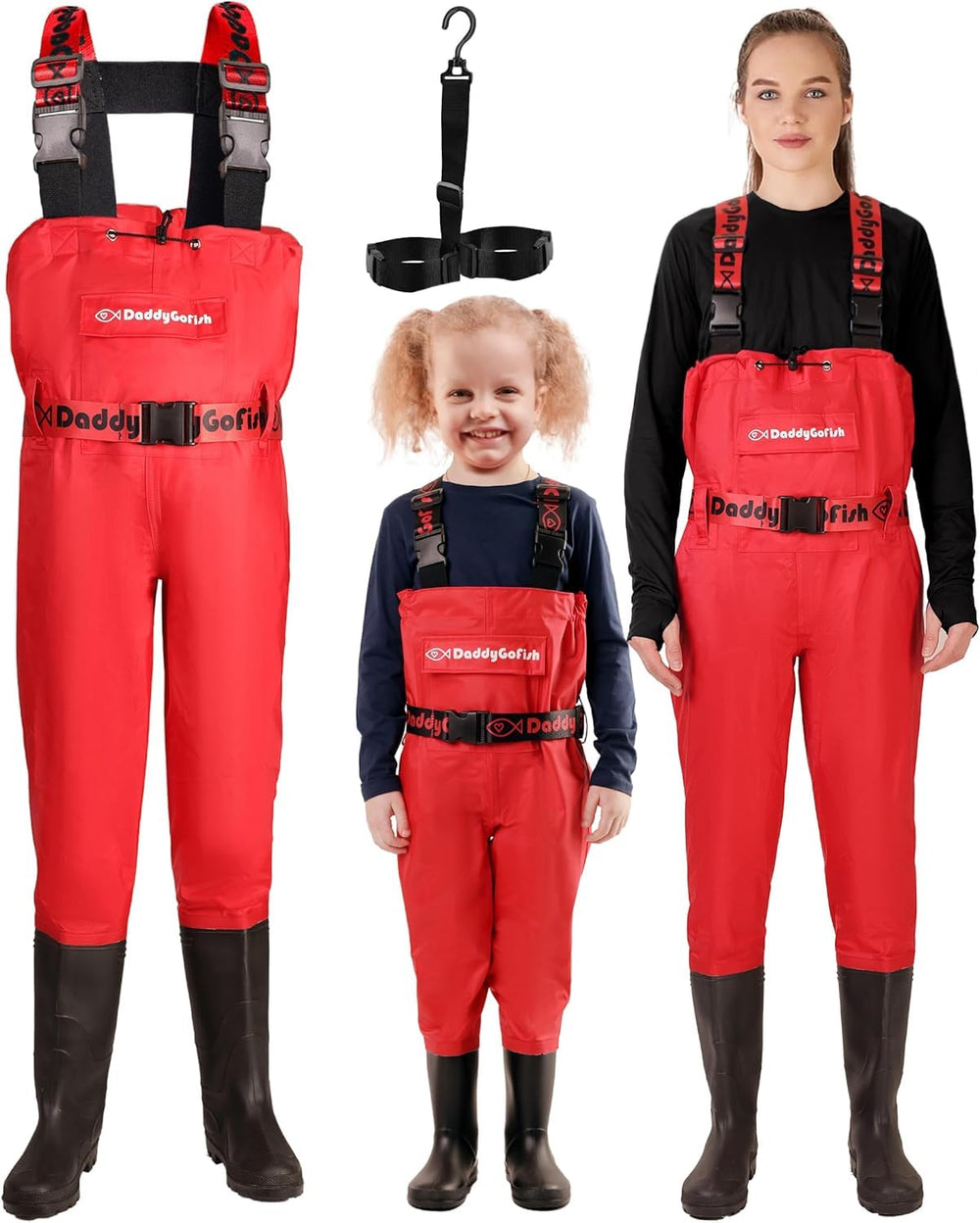 DaddyGoFish chest-waders-family-setup showcases coordinated gear for family bonding on outdoor adventures.