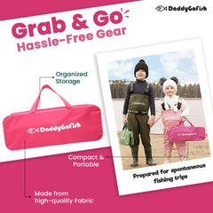 DaddyGoFish covered reel design prevents tangling during family fishing sessions.