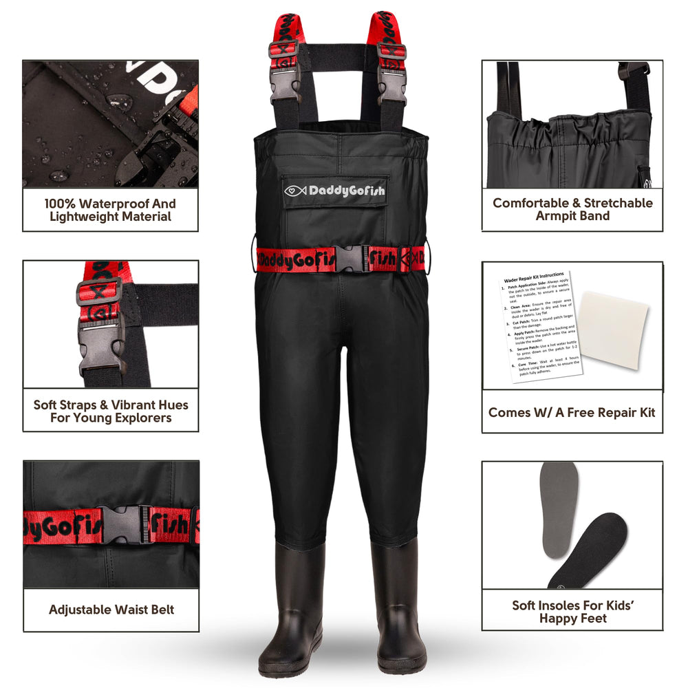 DaddyGoFish kids and adults all-in-one waders enable coordinated family outings.