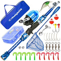 DaddyGoFish kids fishing pole rod blue 5ft easy-start beginner rod for young anglers