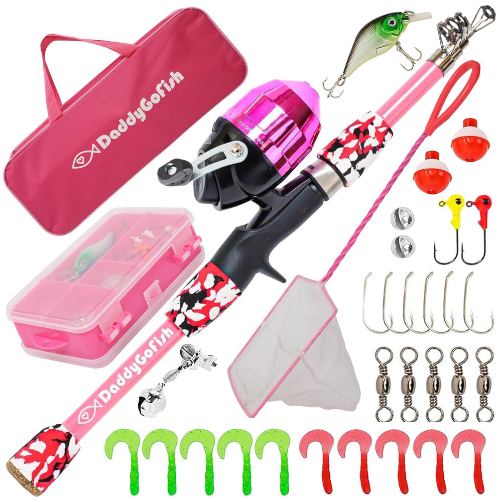 DaddyGoFish kids fishing pole and reel combo, beginner-friendly for first outdoor fishing adventures.