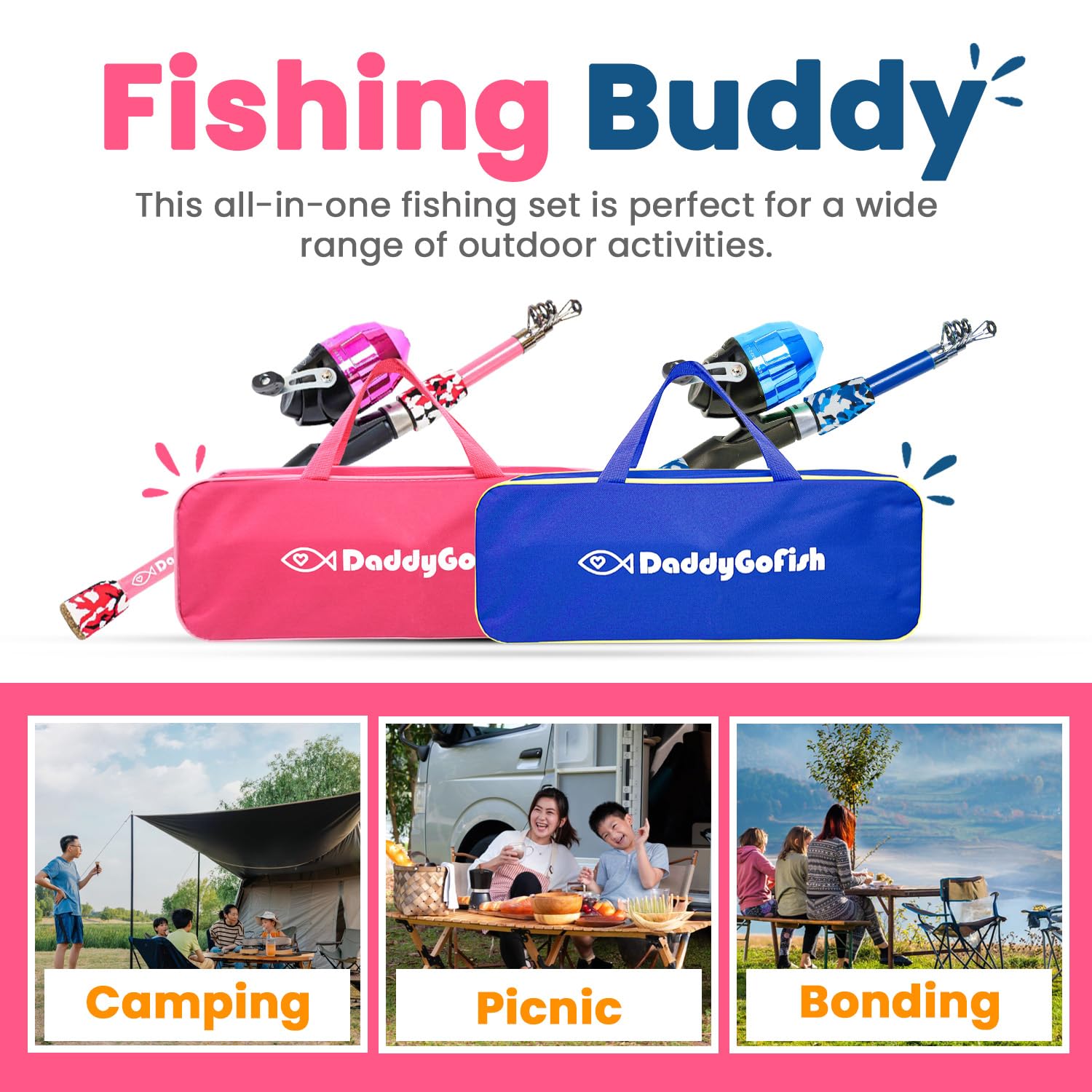 DaddyGoFish fully loaded tackle box with hooks, lures, bobbers supports beginners.