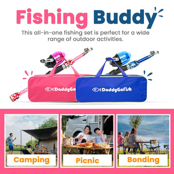 DaddyGoFish fully loaded tackle box with hooks, lures, bobbers supports beginners.