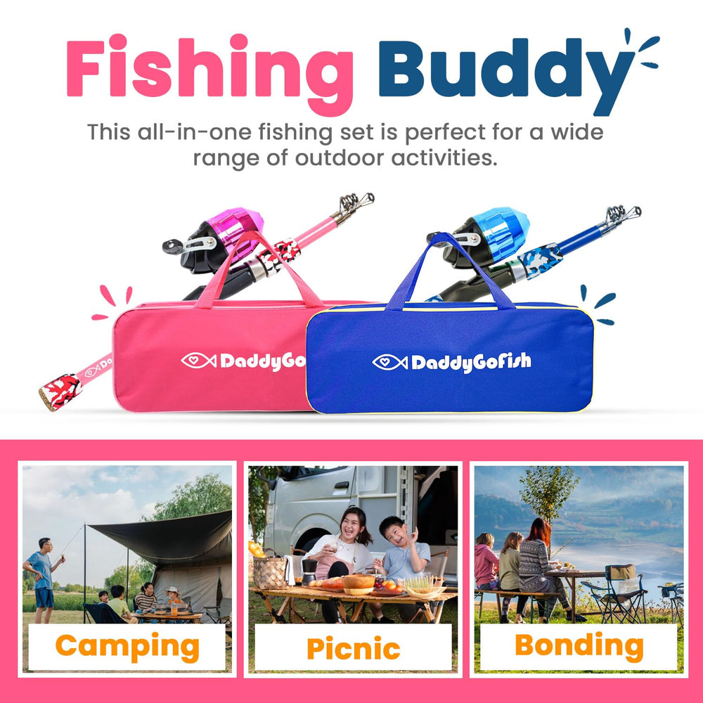 DaddyGoFish fully loaded tackle box with hooks, lures, bobbers supports beginners.