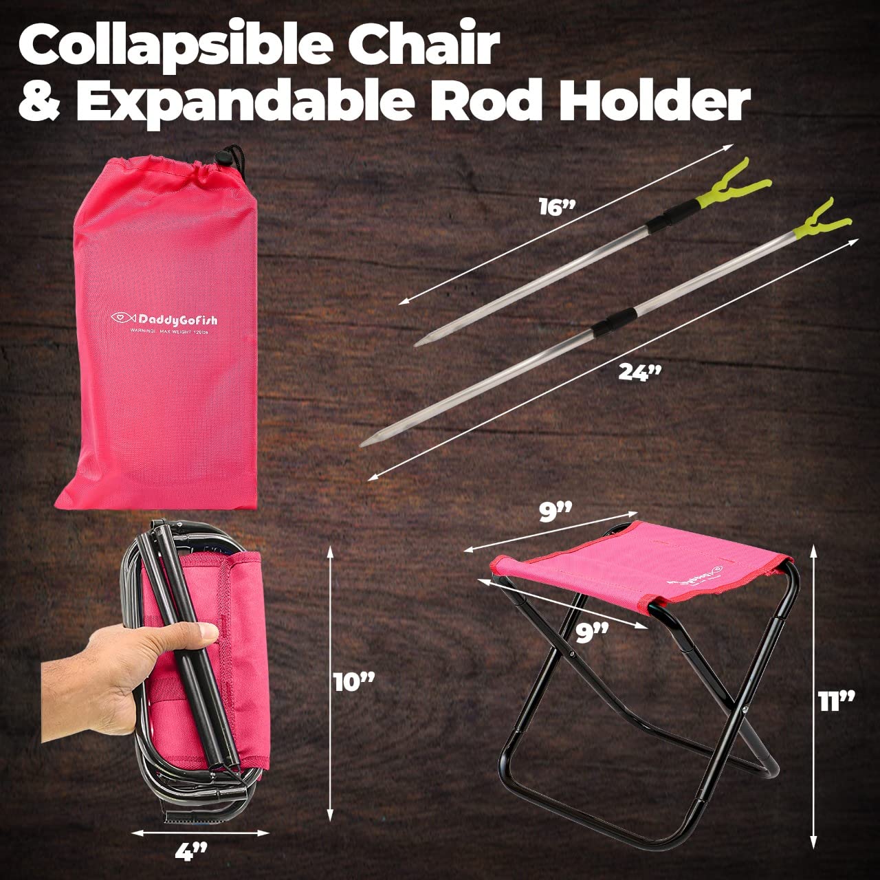 DaddyGoFish rod holder and bait net keeping gear organized