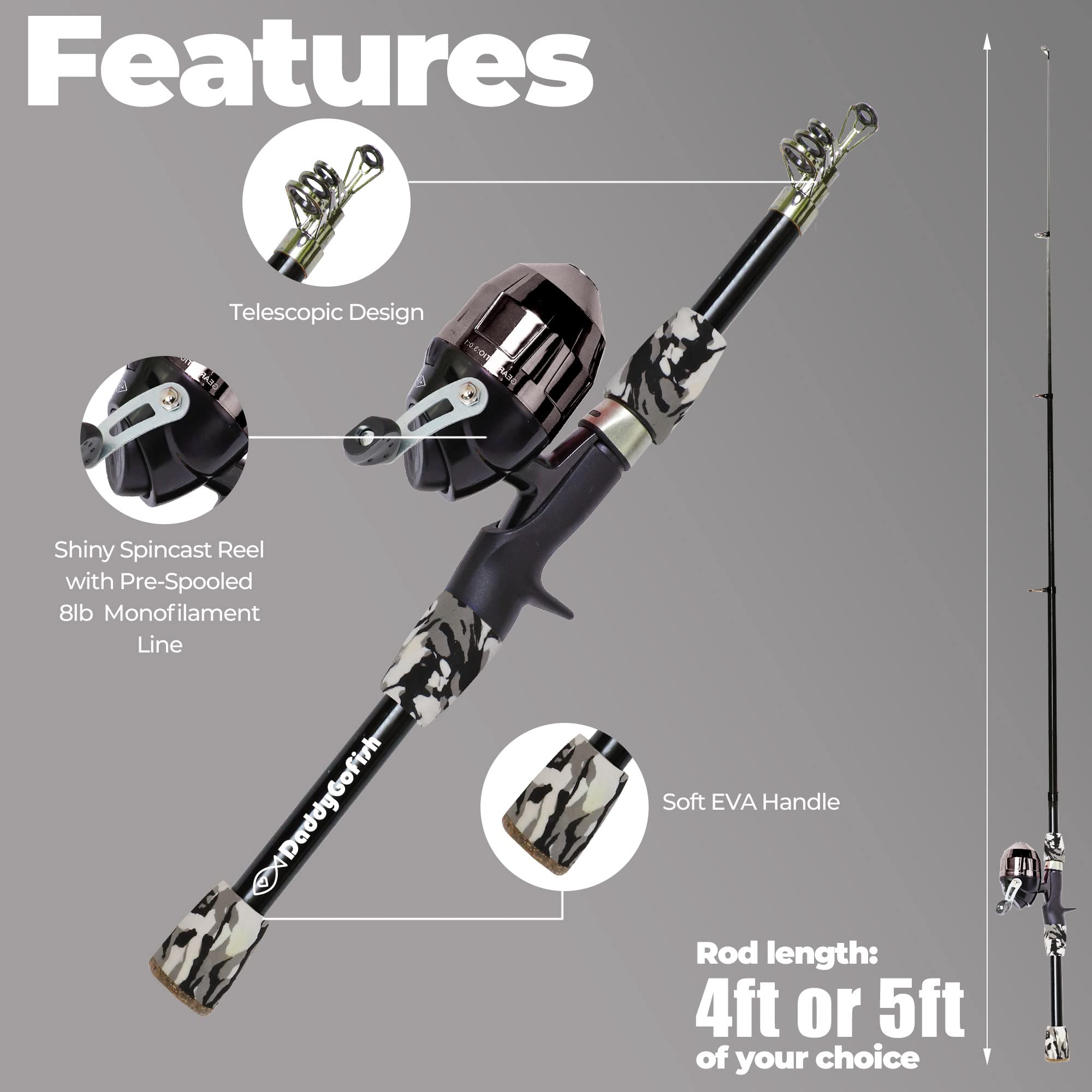 DaddyGoFish rod-holder-keeps-pole-off-ground to help prevent damage on uneven shores.