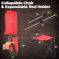 DaddyGoFish rod holder keeps the pole off ground and ready at hand.