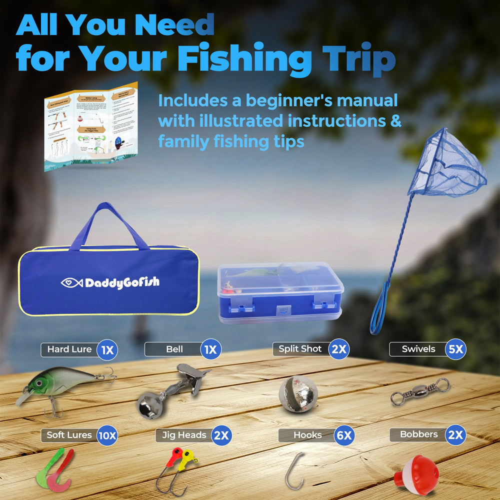 DaddyGoFish spincast reel blue with covered design to prevent tangles for beginners