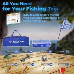 DaddyGoFish spincast reel blue with covered design to prevent tangles for beginners