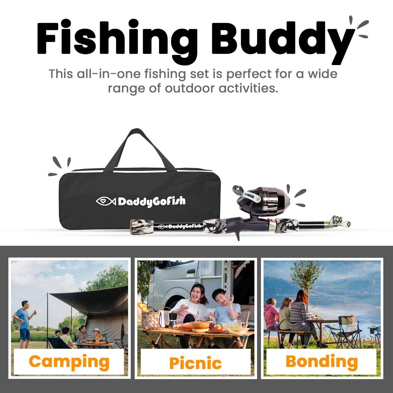 DaddyGoFish tackle-box-loaded keeps lures and hooks organized for adventures.