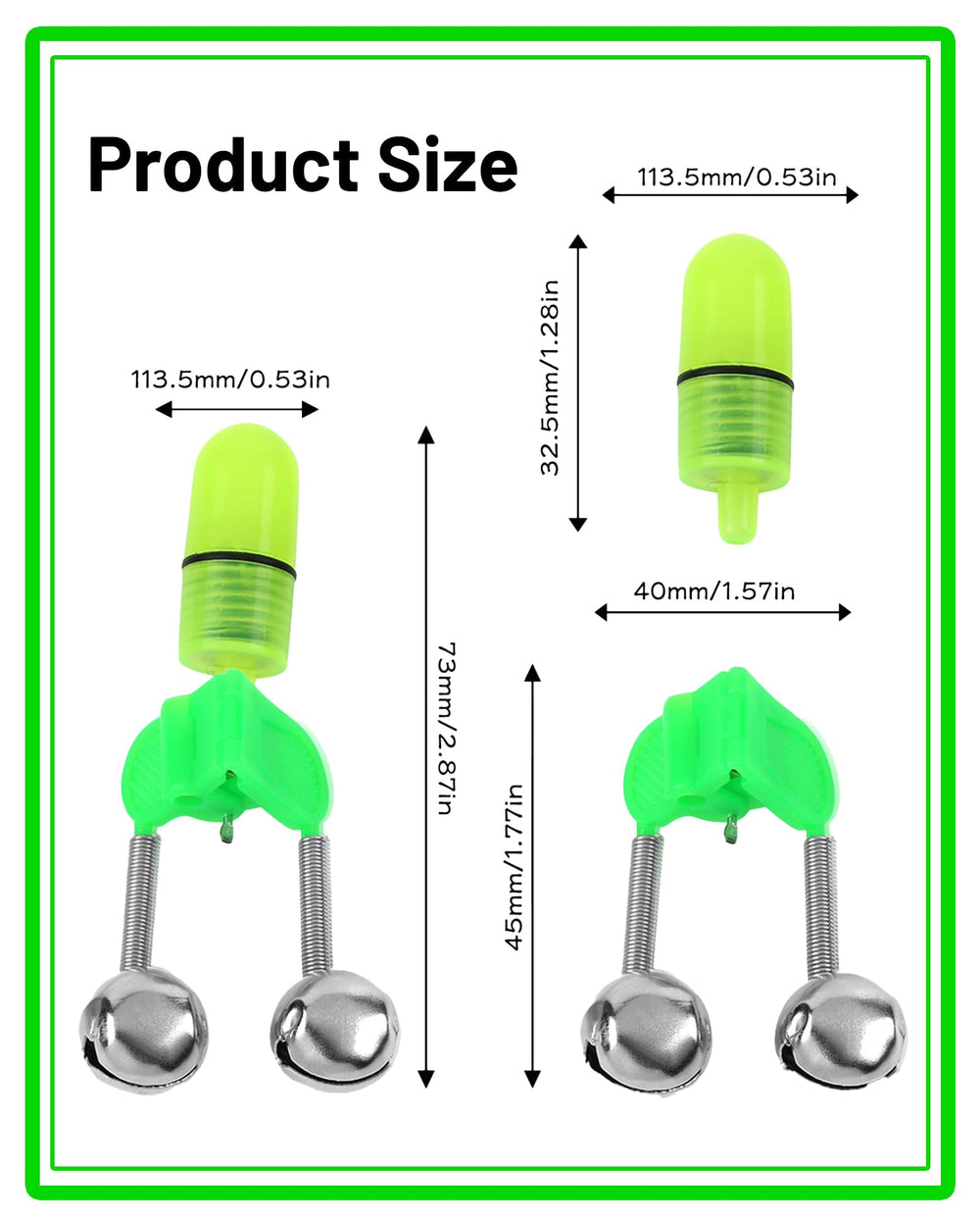 Detachable LED light and dual alert bells on a fishing rod clip