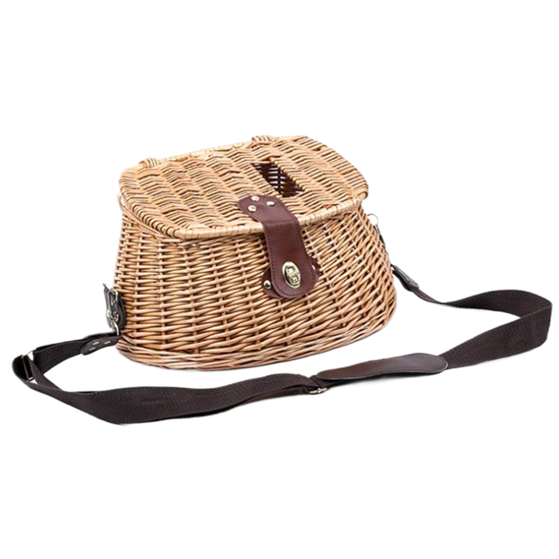 DAGLLGEW fish basket with lid and adjustable straps for easy transport during fishing.