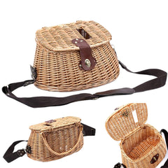 DAGLLGEW wicker basket with lid keeps items organized during picnics and crafts.