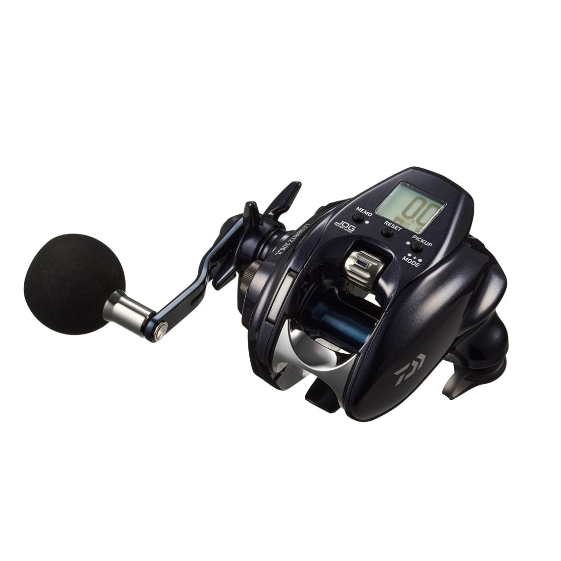 Daiwa 23 Leo Blitz 200JL front view highlighting compact electric reel for light game.