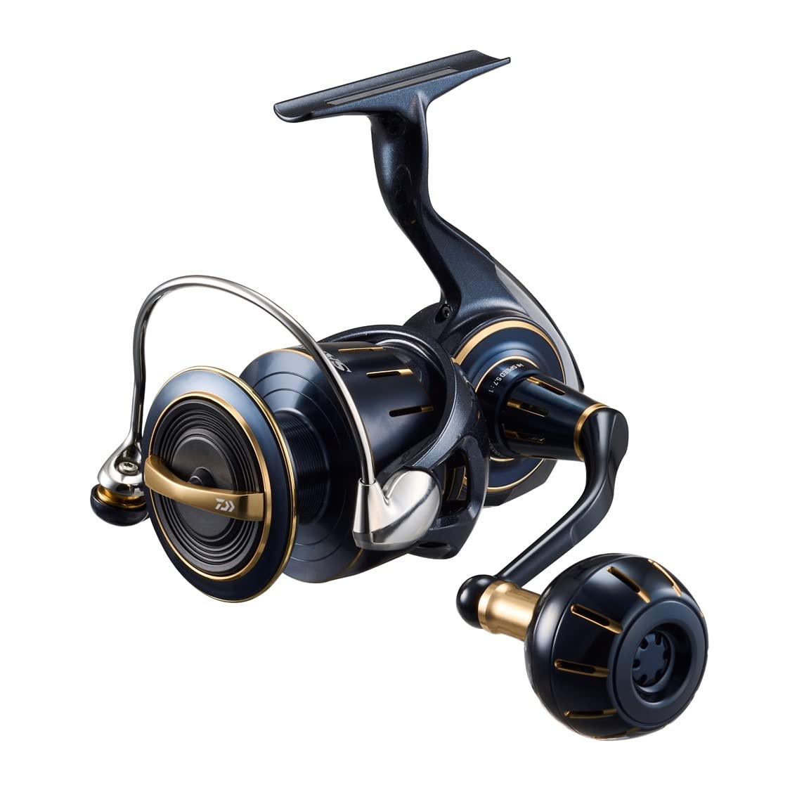 Daiwa 6000-H Saltiga reel front view shows rugged construction for saltwater fighting.