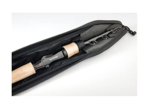 Close-up of DAIWA 666TMLRB Raving Bass Rod components in black