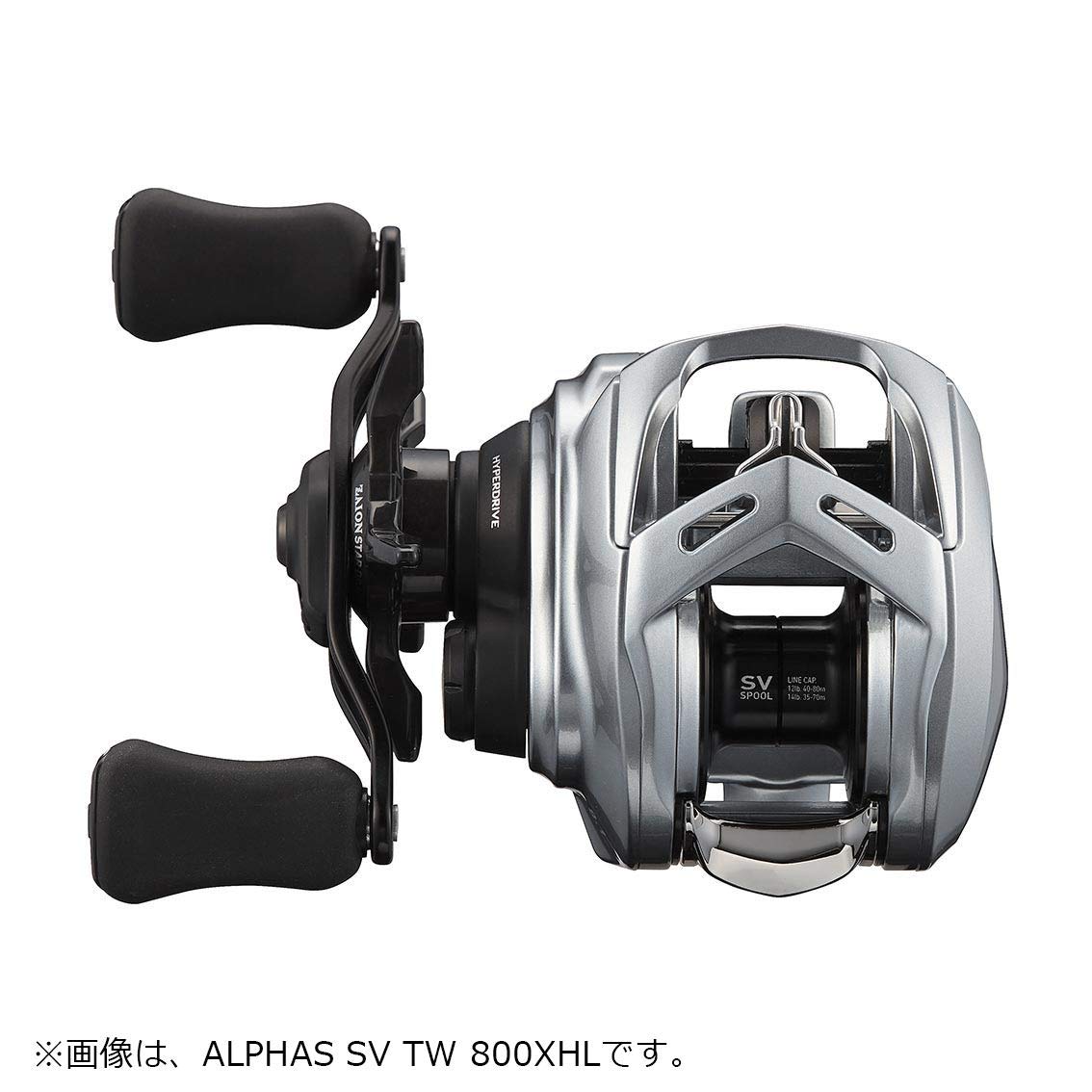 Daiwa Alphas SV TW 800HL left handle reel close-up showing 32 mm SV spool for versatile lure weights