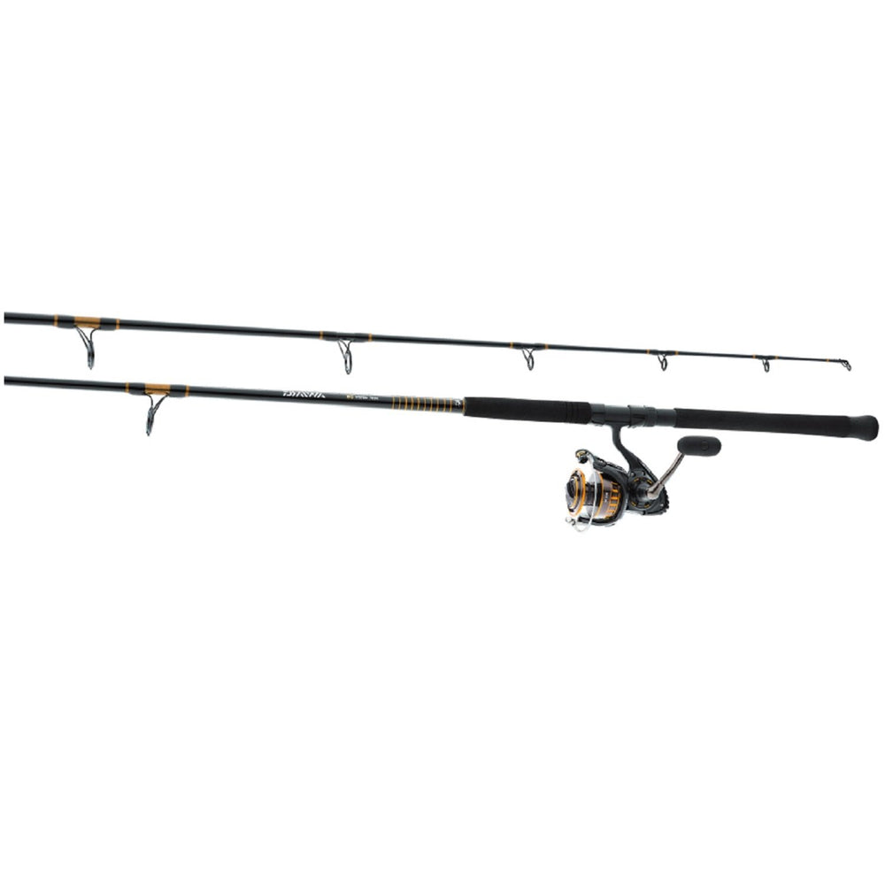 Daiwa BG4000/802M saltwater spinning combo shows rugged aluminum reel for durable coastal fishing
