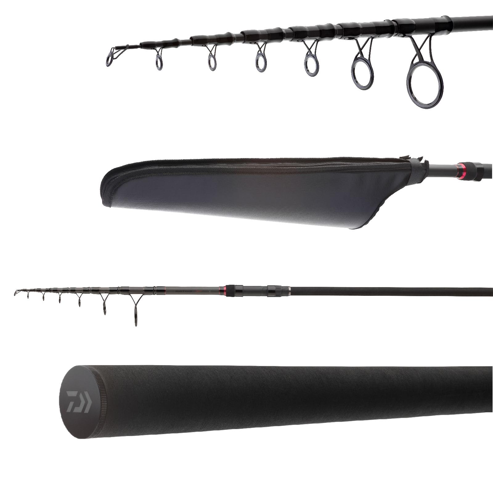DAIWA Black Widow XT Tele Carp Rod compact pack ready for transport and quick setup.