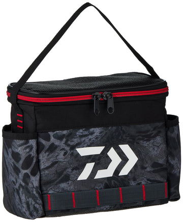 Daiwa D-VEC Jig Tote Bag front view showing organized lure storage for easy access