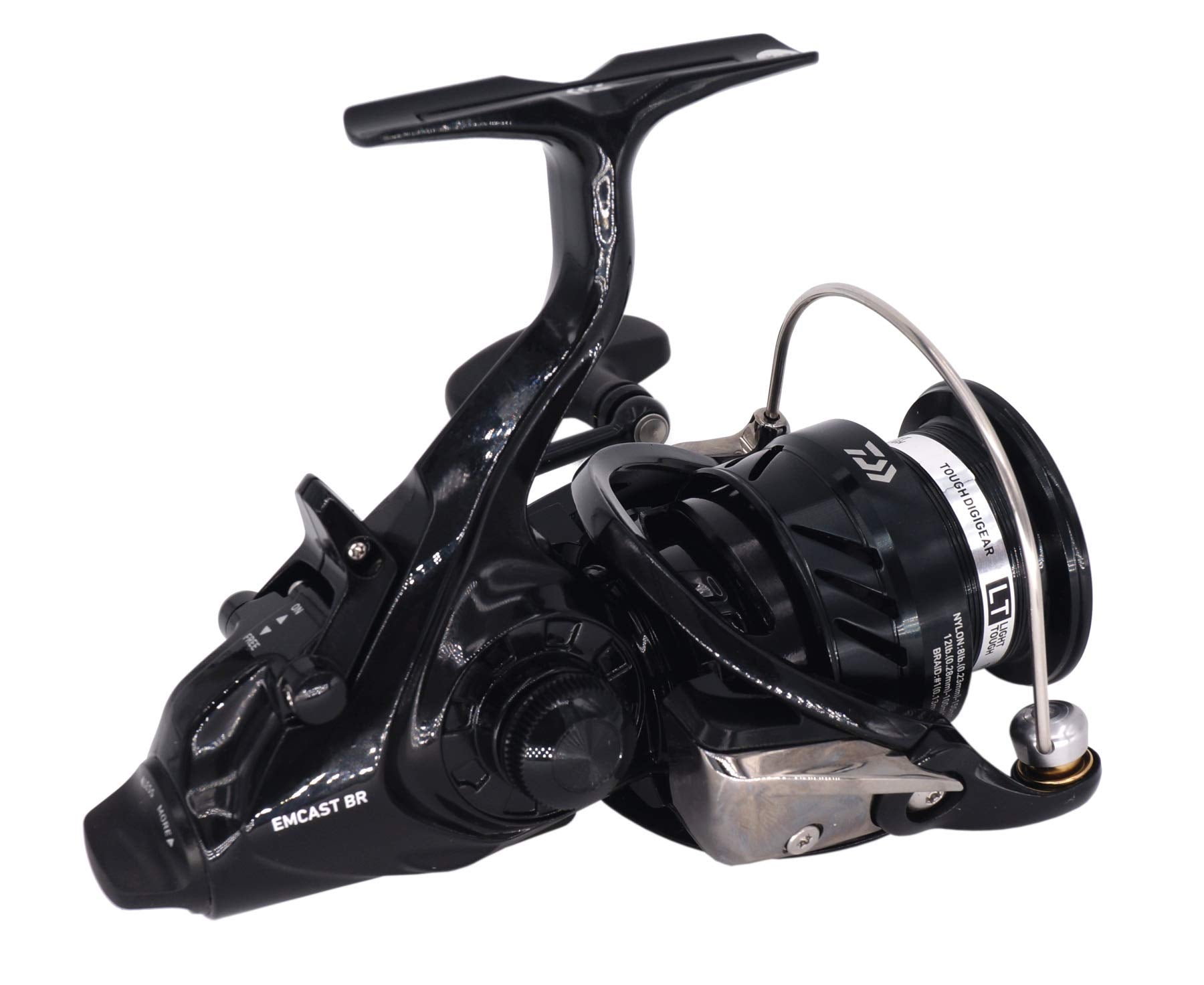 Daiwa Emcast Bite N' Run Spinning Reel 3000 Black - side profile with handle