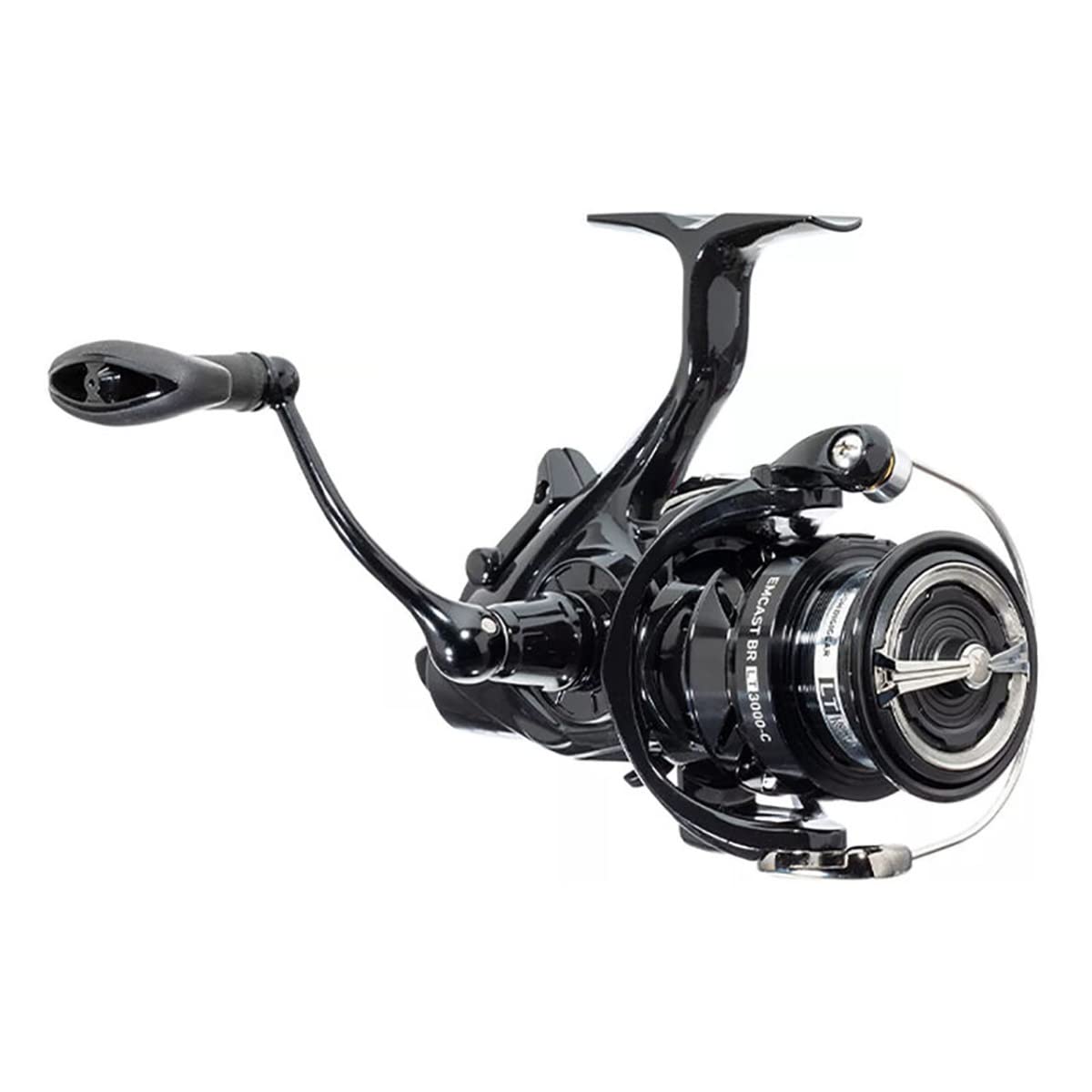 Daiwa EMCAST Bite N’ Run spinning reel side angle showing ATD drag for smooth, controlled runs.