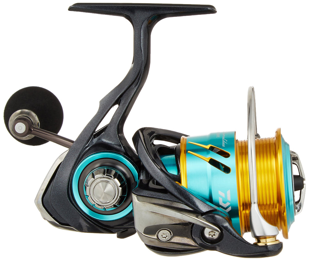 Daiwa Emerald MX 2508PE spinning reel angled view for field use.