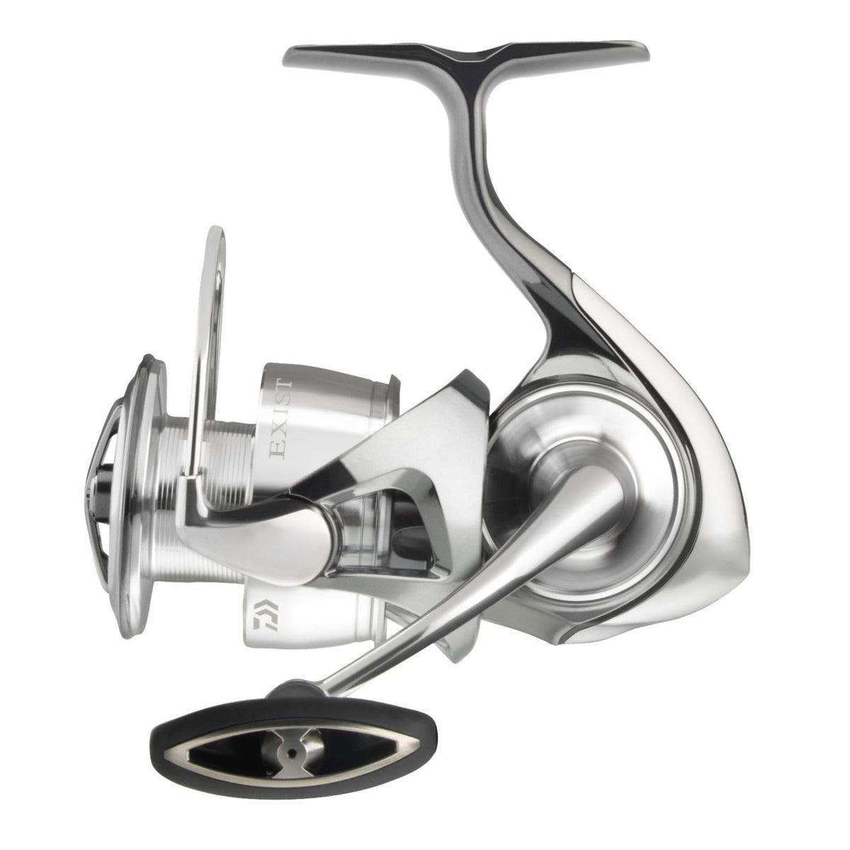Daiwa Exist G LT spinning reel in black, streamlined front view for precise casting.