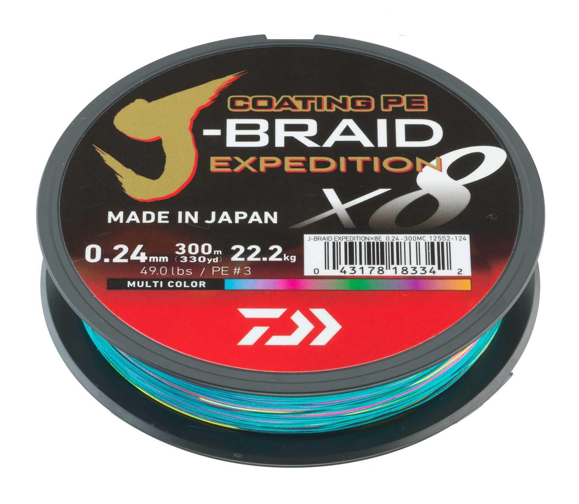 Daiwa J-Braid Expedition X8E 330yds in multi-color aids smooth casting and durability
